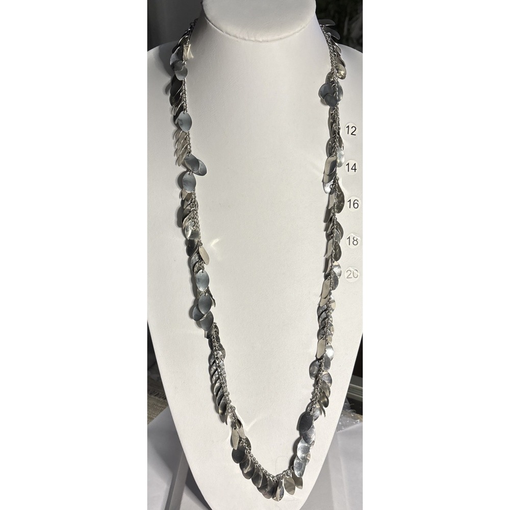 R.J. Graziano Long Silver Tone Disc Fringe Statement Necklace Layering